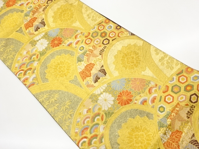 JAPANESE KIMONO / FUKURO OBI / SAGANISHIKI / SEIGAIHA & FLOWE CREST 